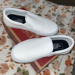 Vans all white leather slip-on